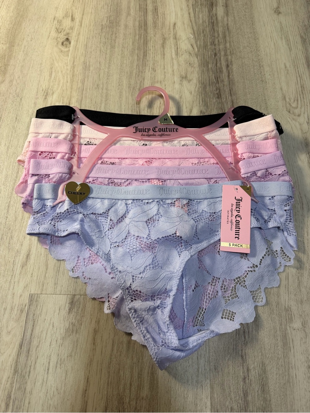 Juicy Couture Lace Cheeky Panty 5-Pack in Pink & Lavender